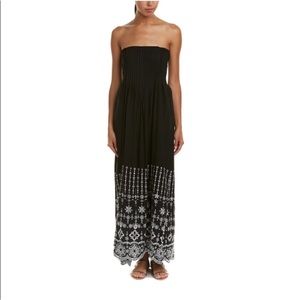 Parker June Embroidered Strapless Maxi Dress Black with White Embroidery Small